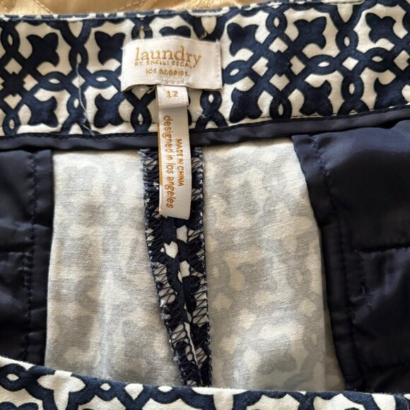Laundry Shelli Segal Women's Size 12 Cropped Pants Blue White Geometric Stretch - Picture 5 of 5
